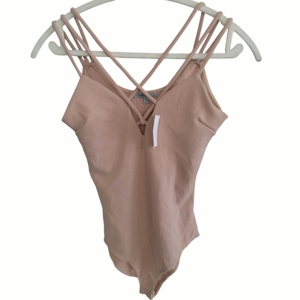 NWT Y2K Charlotte Russe lace coquette Bodysuit Sz S rose criss cross straps